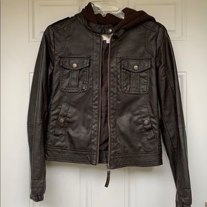 Hooded leather jacket